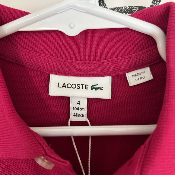 Lacoste Long Sleeve Magenta Polo Shirt Size 4 - Picture 2 of 4